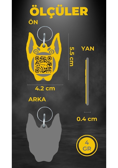 Petjoo 30.Anubis Gri-Sarı Qr'lı Köpek Künyesi