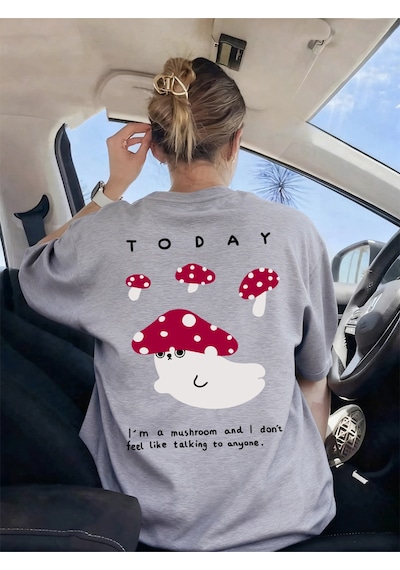 Noıssey Urban Pop Graphic Kadın Tişört Koleksiyonukod 5615 Gri