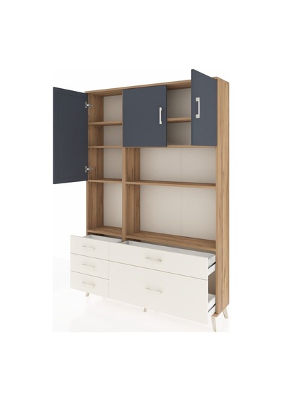 Arges Dolap 8 Raflı 5 Çekmeceli 3 Kapaklı 132x30x195 Çam-antr... Çam