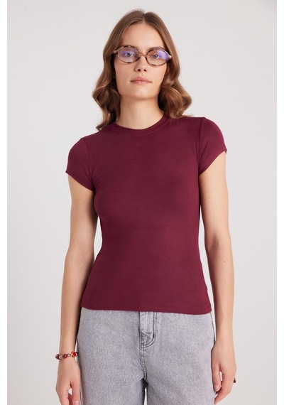 Tudors Kadın Regular Fit Klasik Kesim Bisiklet Yaka Viskon Kumaş Ultra Soft Bordo Tişört-37793 Bordo