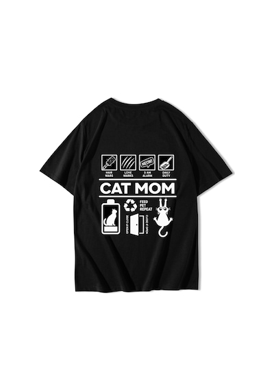 Brz Collectıon Brz Collection Unisex Oversize Cat Mom T-shirt Siyah