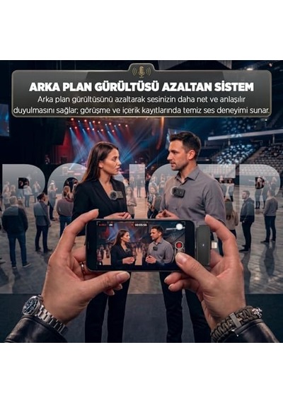 Apple iPhone Uyumlu/android Telefonlar/type-c Girişli Pc'ler İçin Type-c/lightning Giriş 8-10 Saat Pil Ömrü 20 Metreye Kadar Menzilli Tak Çalıştır Kablosuz Mikrofon Siyah