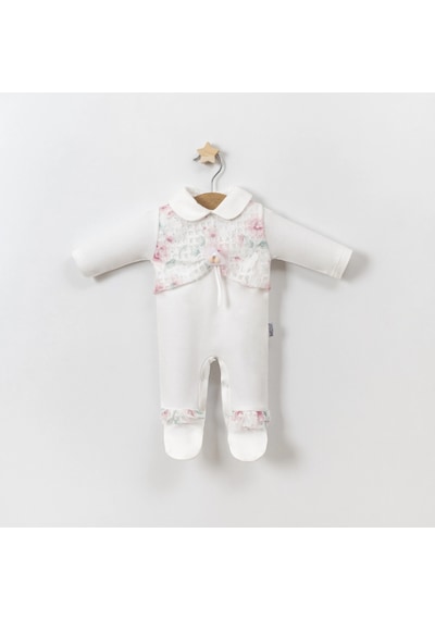Lamato Baby Baskılı Gül Detaylı Dantelli Kız Bebe Tulum Pembe