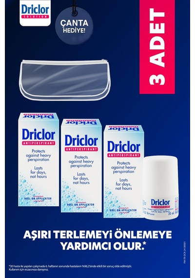 Driclor Aşırı Terleme Önleyici Antiperspirant Roll-on 20ml X3 + Çanta Hediye