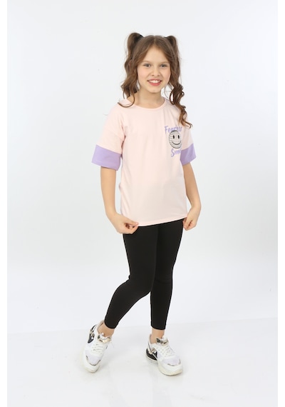 Toontoy Kids Toontoy Kız Çocuk Fearless Smile Baskılı Tişört Pudra