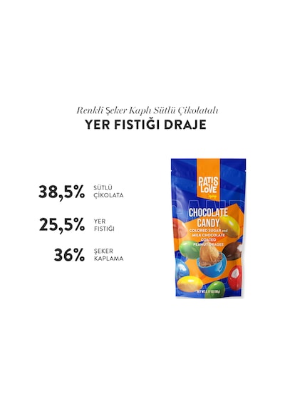 Patislove Renkli Şeker Kaplı Sütlü Çikolatalı Bütün Yer Fıstığı Draje, 90g