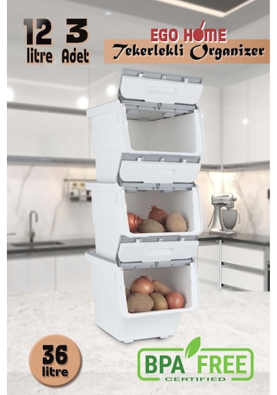 Tekerlekli Oyuncak Ve Erzak Kutusu Mote Organizer Kutu 3 Katlı Organizer Mote Yeşil
