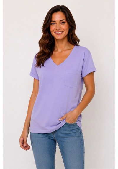 Lyvean V Yaka Cepli Oversize Tshırt Lila