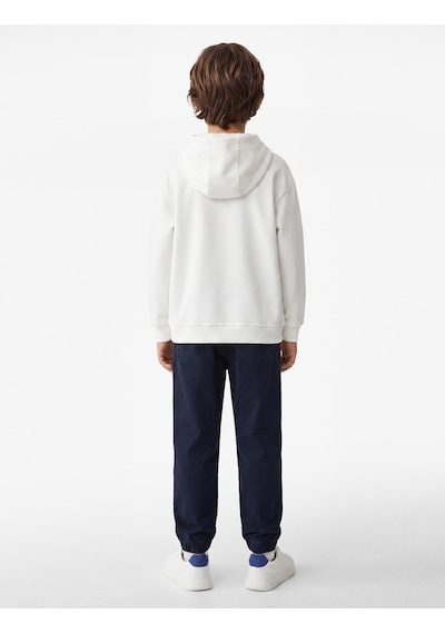 Koton Pamuklu Uzun Kollu Kapşonlu Şardonlu Oversize Sweatshirt Ekru 7wkb10027tk