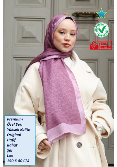 Premium Lux Original Monogram Şal İpek Vual, Yüksek Kalite, Hafif, Rahat, Şık, Tesettür, Shawl Pembe