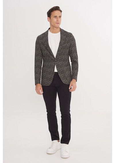 AC&Co / Altınyıldız Classics Erkek Haki Slim Fit Dar Kesim Mono Yaka Kazayağı Desenli Ceket