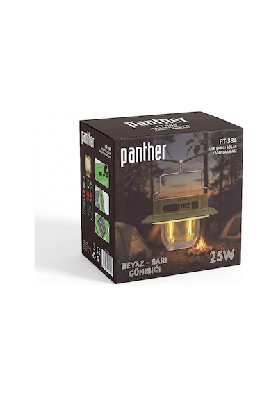 Panther Filament Led Solar Şarjlı Kamp Lambası 25w 2000 Lümen Dimmerli Powerbank Usb Type-c Pt-384 Yeşil
