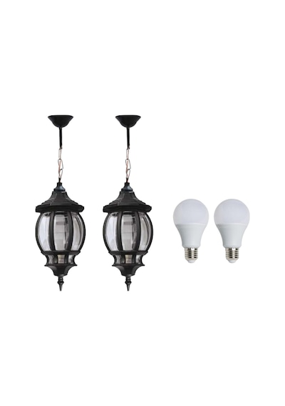 2 Adet Sekizgen Zincirli Fener Bahçe Aydınlatma Armatürü Siyah Ve 9w Led Ampul Günışığı Diğer