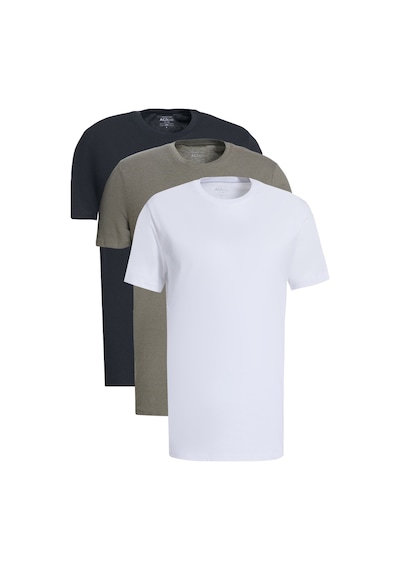 AC&Co / Altınyıldız Classics Erkek Hakı-sıyah-beyaz Slim Fit Bisiklet Yaka 3'lü Tişört Çok Renkli