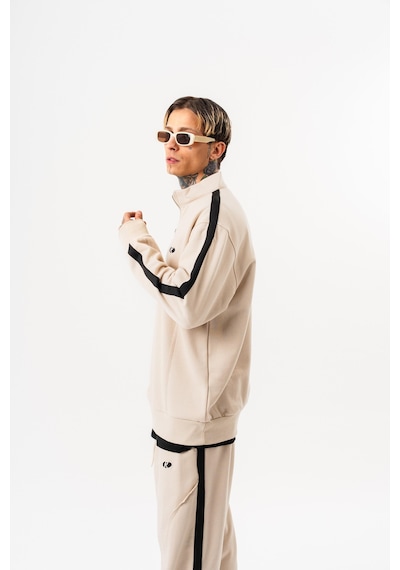 Respire Erkek Pis Dikiş Detaylı Yarım Fermuarlı Diagonel Sweatshirt Bej