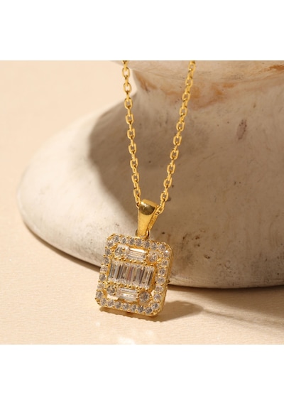 Baget Kare Kolye 718000 Gold Gümüş