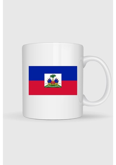 Haiti Bayrağı Baskılı Kupa Bardak Beyaz