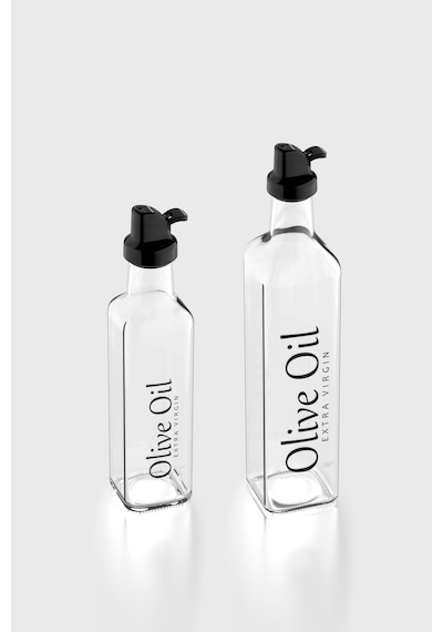 Renga Oslo Siyah Kapaklı Olive Oil Yazılı 250 Ml Ve 500 Ml 2'li Cam Yağlık Seti 152001 Siyah
