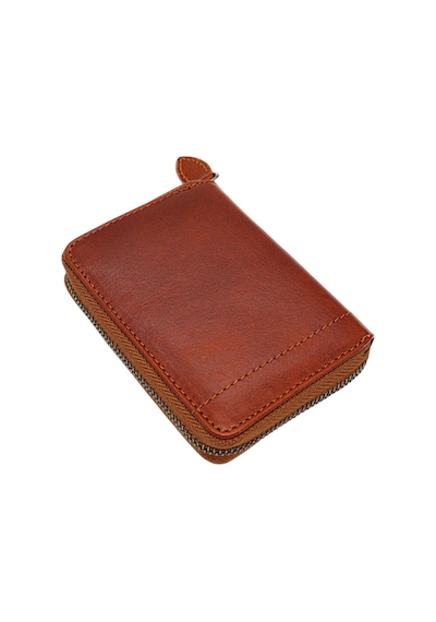 Westpolo Hakiki Deri Kağıt Para Ve Bol Kart Bölmeli Fermuarlı Unisex Cüzdan - 1695cc Taba