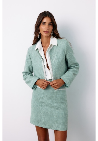 Sateen Aksesuar Detaylı Tüvit Ceket - Mint-135141 Mint