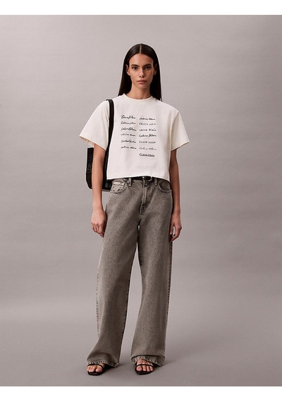 Calvin Klein Kadın Ss Boxy Fit Grafik Detaylı Crop T-shirt-15536 Taş Rengi