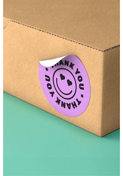 Lila Smiley Thank You Sticker 3x3cm St2330 Çok Renkli