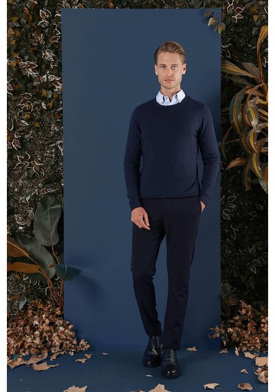Efor Tr 858 Slim Fit Lacivert Klasik Triko Lacivert