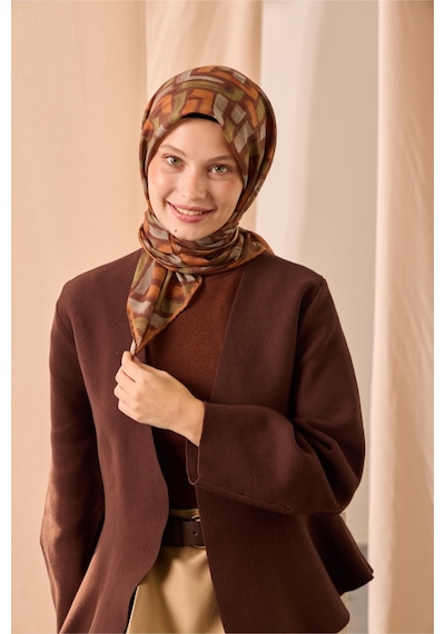 Silk Home Soft Eşarp 73096-08 Kahverengi, Haki, Koyu Turuncu, Gri