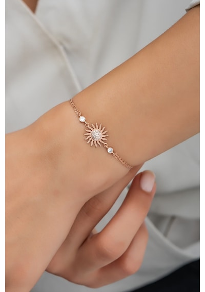 Nereze 925 Ayar Gümüş Rose Zirkon Taşlı Güneş Bileklik