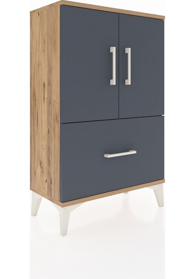 Arges Komodin 2 Raflı Tek Çekmeceli 2 Kapaklı 60x30x96 Çam-antrasit Atlas Çam