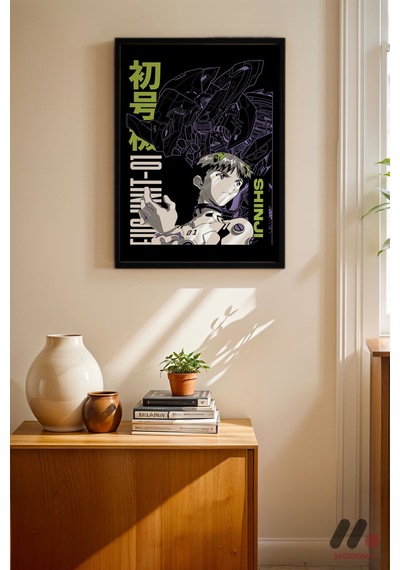 Evangelion Shinji Anime Poster, Siyah Çerçeveli Duvar Tablosu - Anime Severlere Özel Hediye