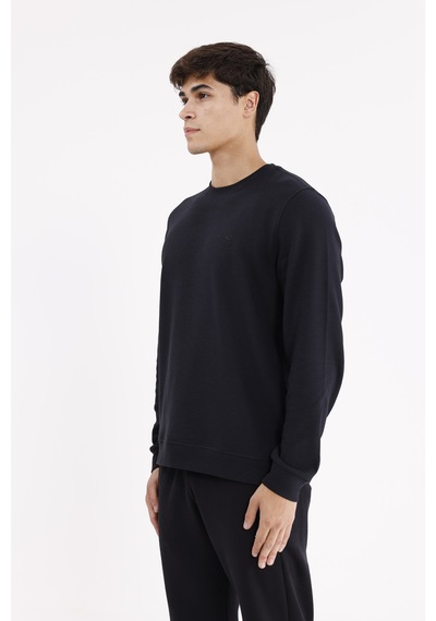 Rowinger Yatay Dokulu Ottoman Yüzey Tonal Logo Detaylı Bisiklet Yaka Standart Kalıp Sweatshirt Black