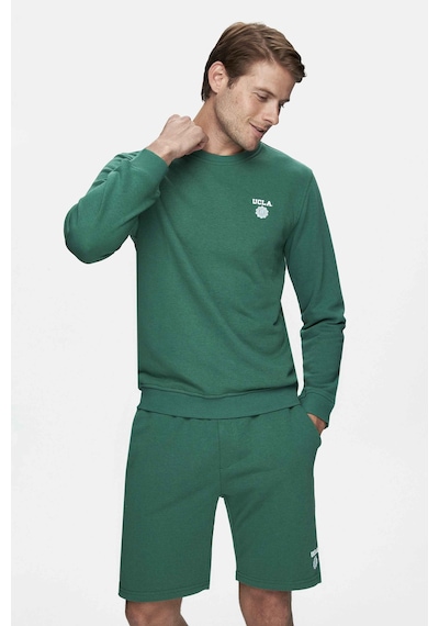 Ucla Valley Koyu Yeşil Bisiklet Yaka Baskılı Standart Fit Erkek Sweatshirt Koyu Yeşil