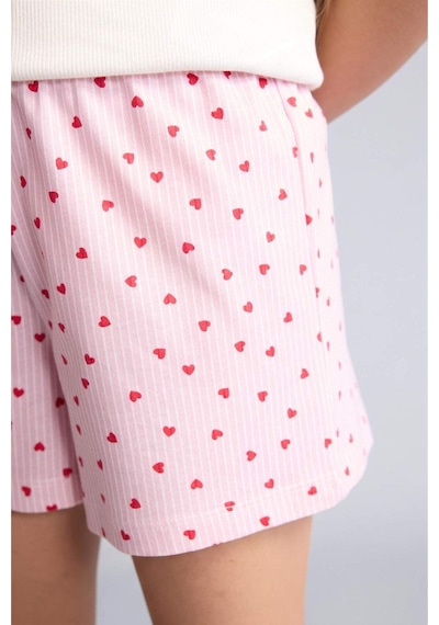 Defacto Regular Fıt Fitilli Kaşkorse Şort Tişört 2li Pijama Takımı Kız Çocuk H5705a826smer233 Ekru-er233