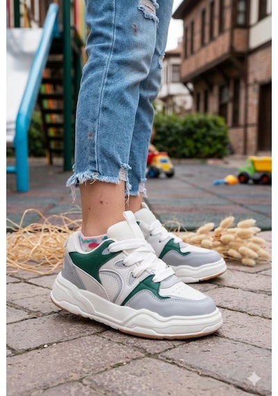 Fort Jacop Cool Anatomik Rahat Hafif Sneaker Kız Çocuk Ayakkabı Beyaz - Yeşil