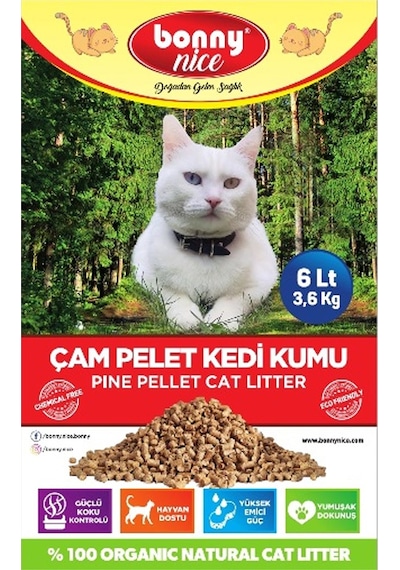 Bonny Nice Doğal Pellet Çam Peleti Kalın Kedi Kumu 6 L