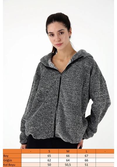 Scorp Voyage Kadın Peluş Kapüşonlu Sweatshirt Gri Standart Çok Renkli