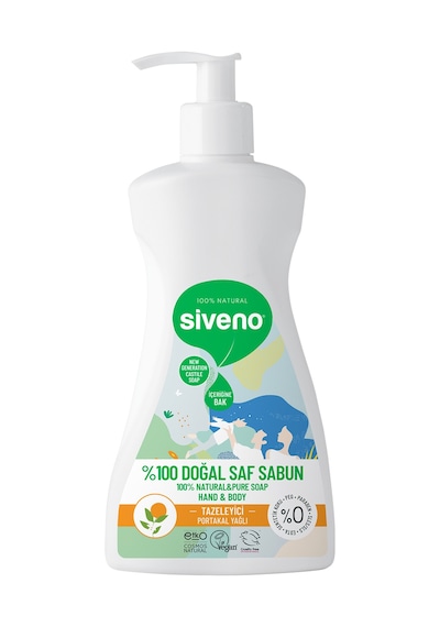 Siveno %100 Doğal Sıvı Kastil Sabun Portakal Yağlı Tazeleyici Nemlendirici Bitkisel Vegan 300 ML
