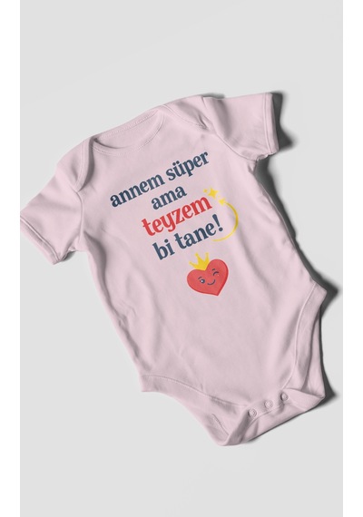 Morivokids Annem Süper Ama Teyzem Bi Tane Kısa Kollu Bebek Body %100 Pamuk Bebe Pembe