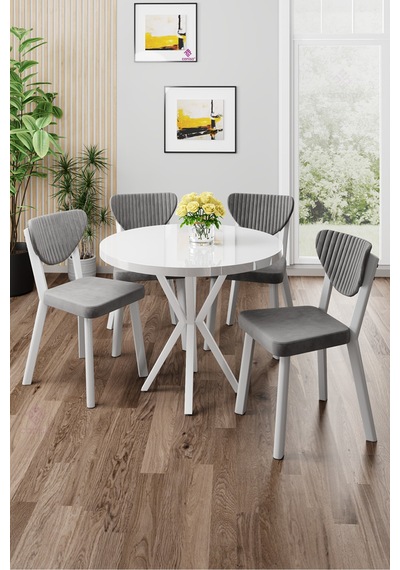 Canisa Agnes Serisi 90x90 Yuvarlak Beyaz Masa Takımı Ve 4 Gri Sandalye Sandalye Gri Beyaz Masa Canisa Agnes Serisi 90x90 Yuvarlak Beyaz Masa Takımı Ve 4 Gri Sandalye Sandalye Gri Beyaz Masa