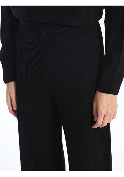 Lcw Modest Siyah Beli Lastikli Düz Geniş Paça Kadın Triko Pantolon