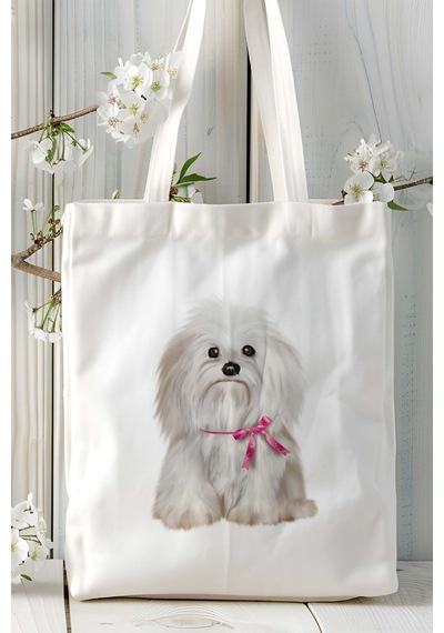 Art Hediye Maltese Terrier Köpek Baskılı Omuz Çanta Kişiye Özel Model 6 Çok Renkli