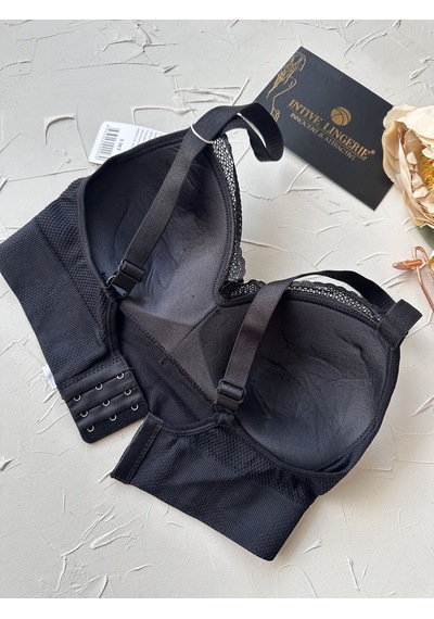 Celine C Cup Bambu Hisli Ultra Rahat Polamid Kumaştan Dokulu Dant Siyah