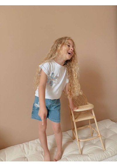 Jolly Kids Kız Çocuk Kot Jean Şortlu Badili Takım Beyaz
