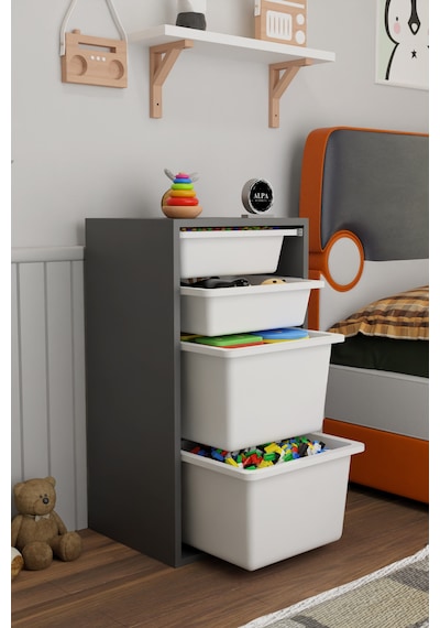 4 Sepetli Oyuncak Dolabı Çok Amaçlı Oyuncak Dolabı Düzenleyici Organizer Antrasit - Beyaz 4 Sepetli Oyuncak Dolabı Çok Amaçlı Oyuncak Dolabı Düzenleyici Organizer Antrasit - Beyaz