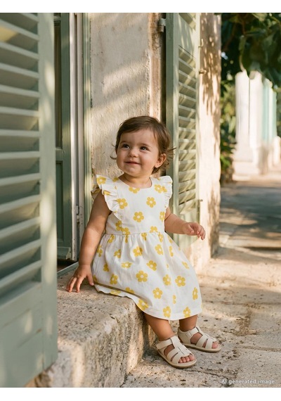 Civil Baby Çiçek Empirme Balon 6-18 Ay Elbise - Hardal Soft Hardal