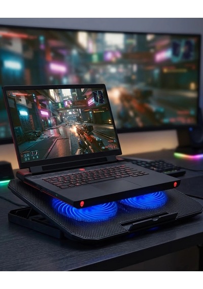 Hubrendy  Laptop Soğutucu Stand Çift Fanlı 17 İnç Uyumlu Ayarlanabilir Notebook Altlığı