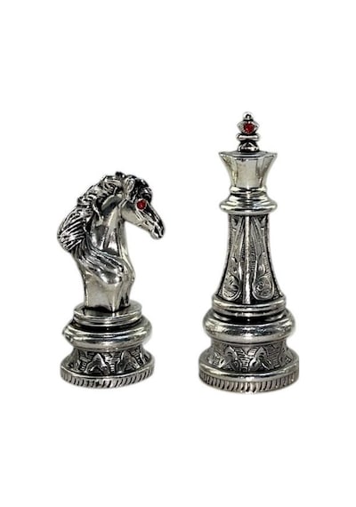Gifthome Premium Battal Boy Metal İşlemeli Klasik Satranç Takımı Ve Katlanır Mermer Desenli Mdf Satranç Tahtası 43x43 Cm.
