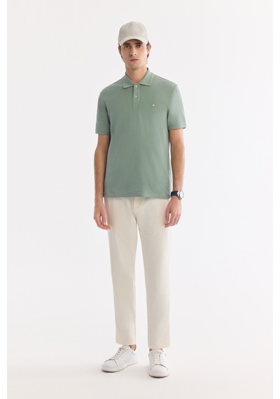 Avva Erkek Mint Yeşil Kıvrılmaz Polo Yaka %100 Pamuk Basic Regular Fit T-shirt B001032