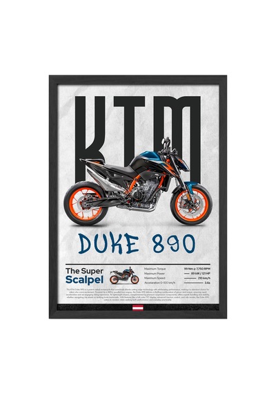 Ktm Duke 890 Siyah Ahşap Çerçeveli Poster, Dekoratif Motosiklet Duvar Tablosu